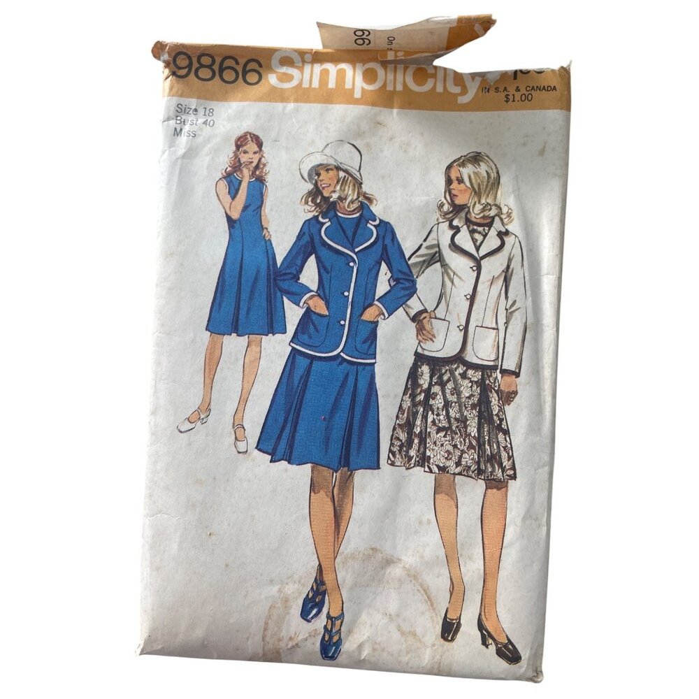 Simplicity 9866 Sewing Pattern Size 18 Misses Dress and Blazer Vintage Craft CUT